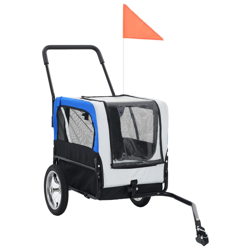 NNEVL 2-in-1 Pet Bike Trailer & Jogging Stroller Grey and Blue-1