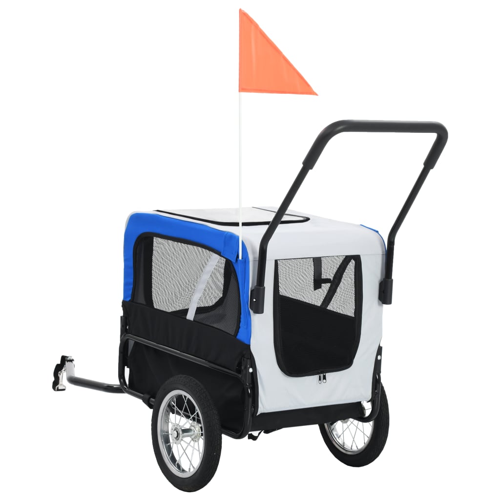 NNEVL 2-in-1 Pet Bike Trailer & Jogging Stroller Grey and Blue-3