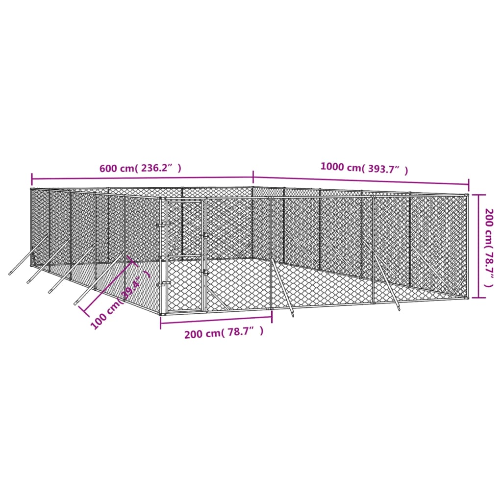 NNEVL Outdoor Dog Kennel Silver 6x10x2 m Galvanised Steel-3