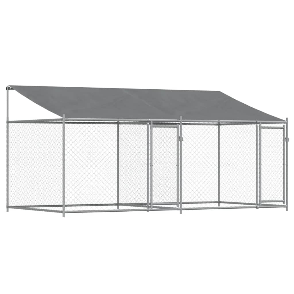 NNEVL Dog Cage with Roof and Doors Grey 4x2x2 m Galvanised Steel-1