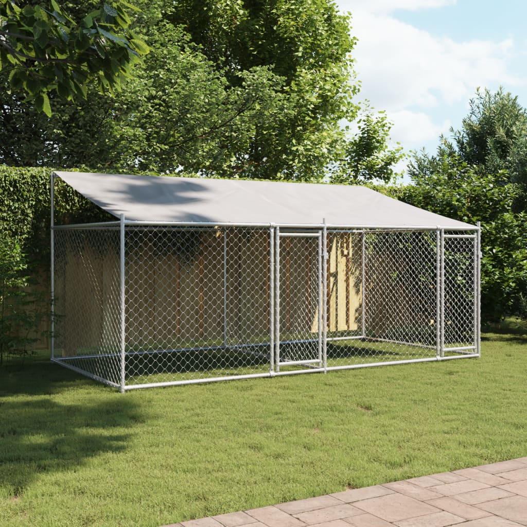 NNEVL Dog Cage with Roof and Doors Grey 4x2x2 m Galvanised Steel-2
