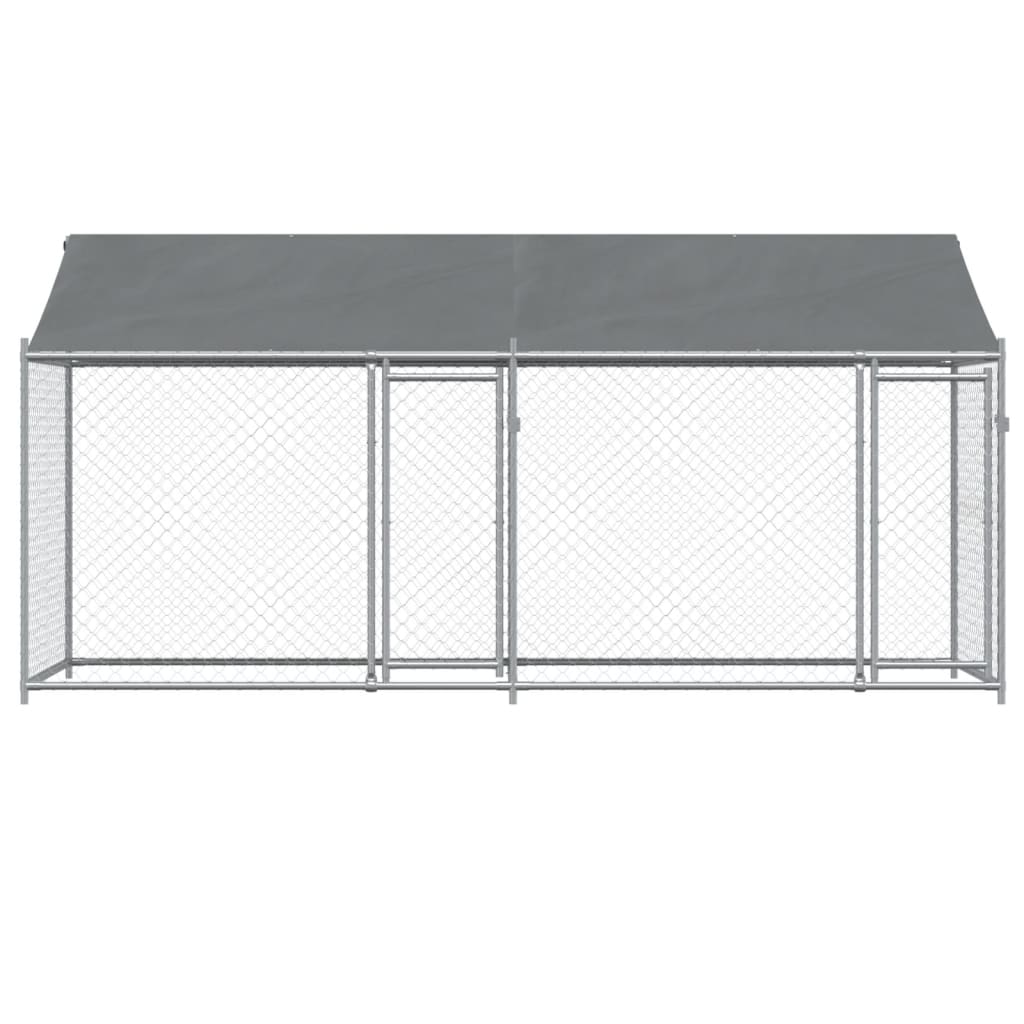 NNEVL Dog Cage with Roof and Doors Grey 4x2x2 m Galvanised Steel-3