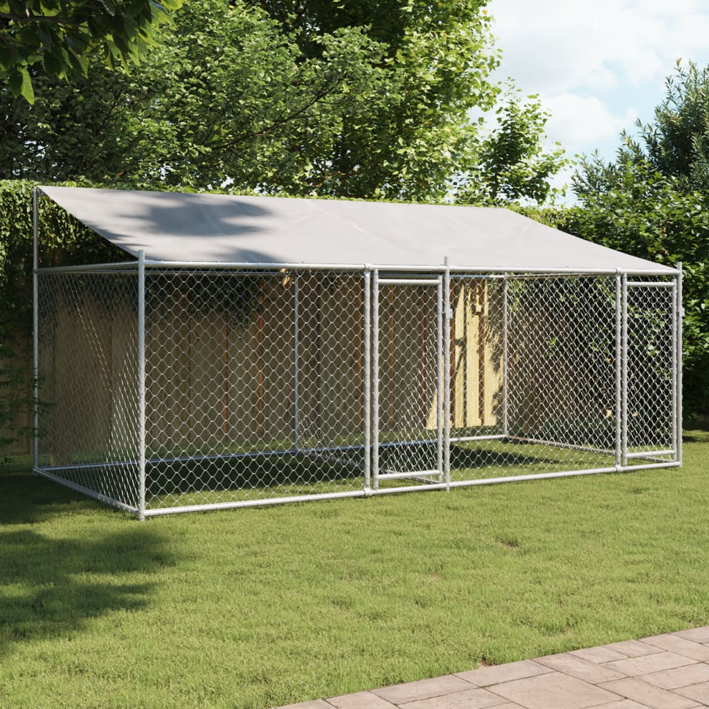 NNEVL Dog Cage with Roof and Doors Grey 4x2x2 m Galvanised Steel-0